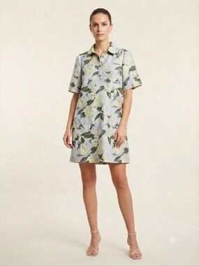 NWT Nümph Floatier Blue Floral Jacquard Collared Mini Shift Dress Size 36
